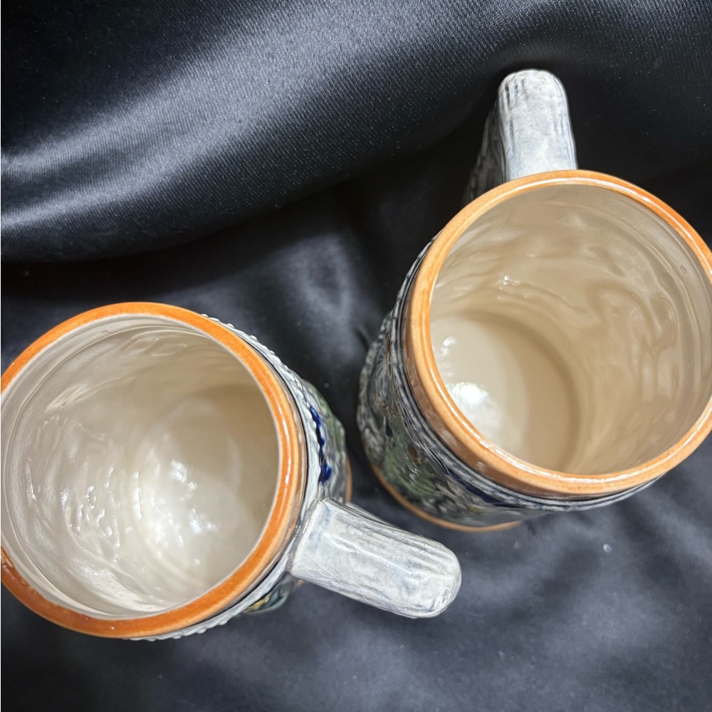 Ceramic Beer Steins with Blue and Brown Accents - Picture 4 of 5